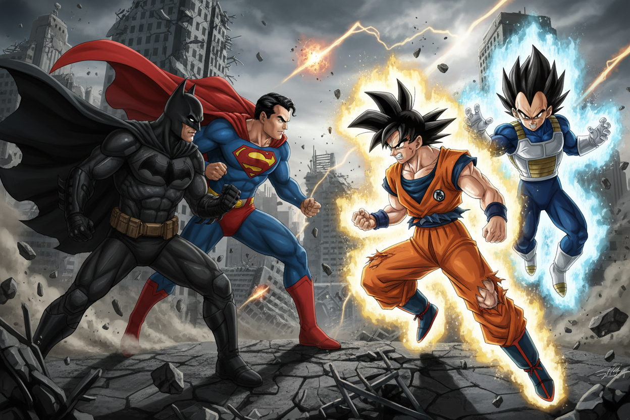 Batman and superman vs goku and vegeta